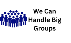 Graphic depicting a group of people with a blue and black color scheme, symbolizing community or customer satisfaction.